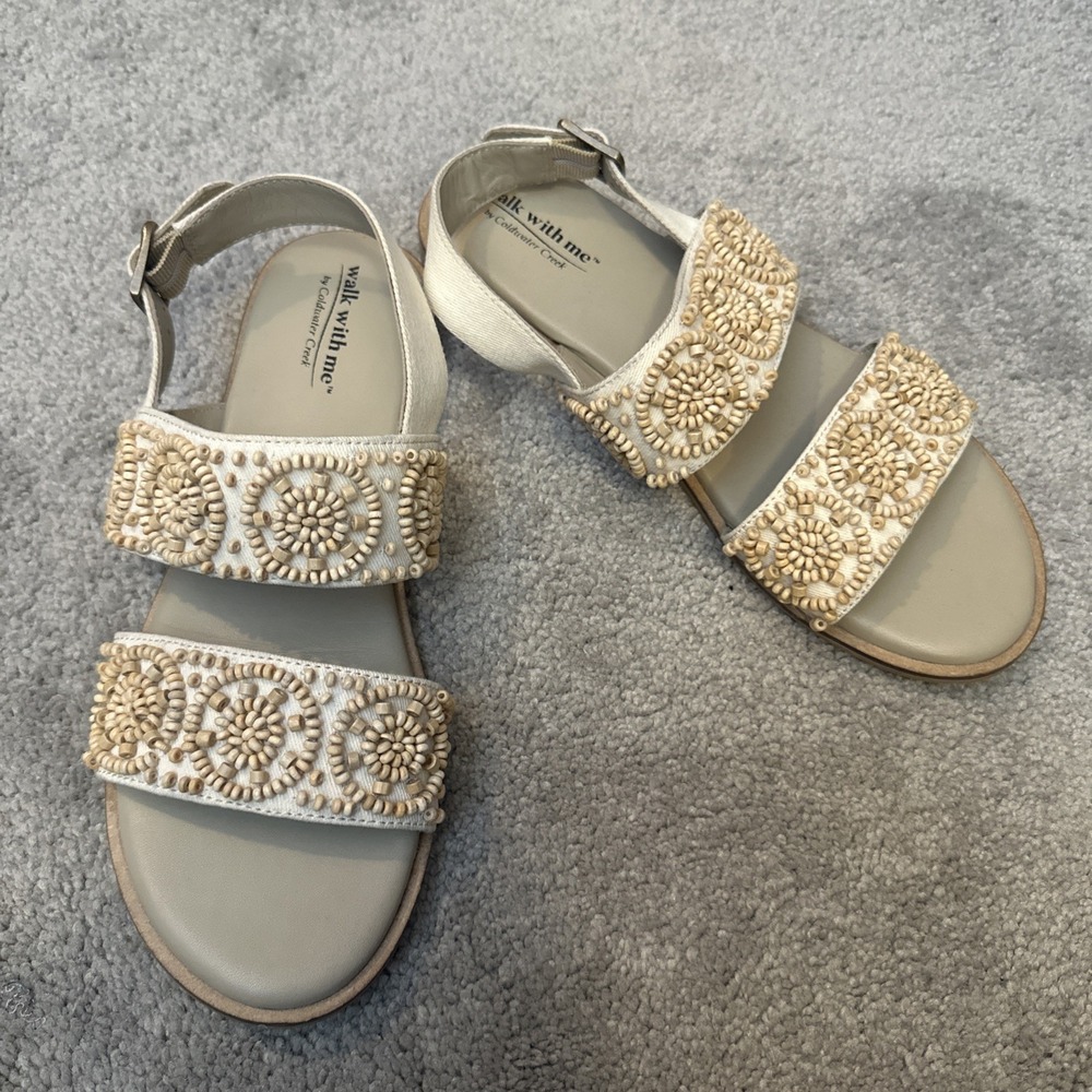 Coldwater Creek Walk With Me Size 8.5 Wooden Beaded Slingback Sandals Carlita